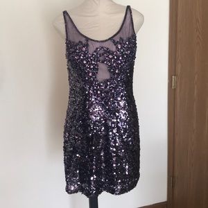 Purple sequined dress with mesh neckline